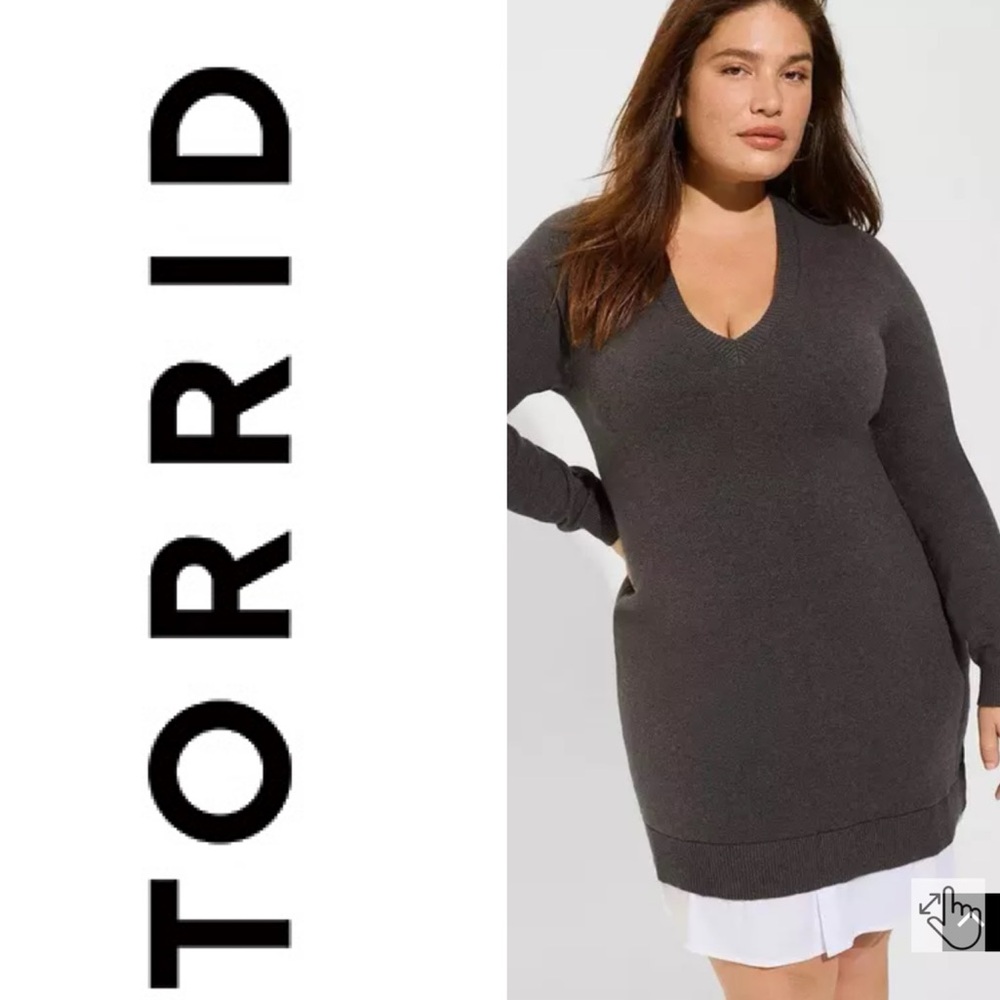 TORRID Womens At The Knee 2Fer Sweater Dress Gray White Size Large 0/Large
